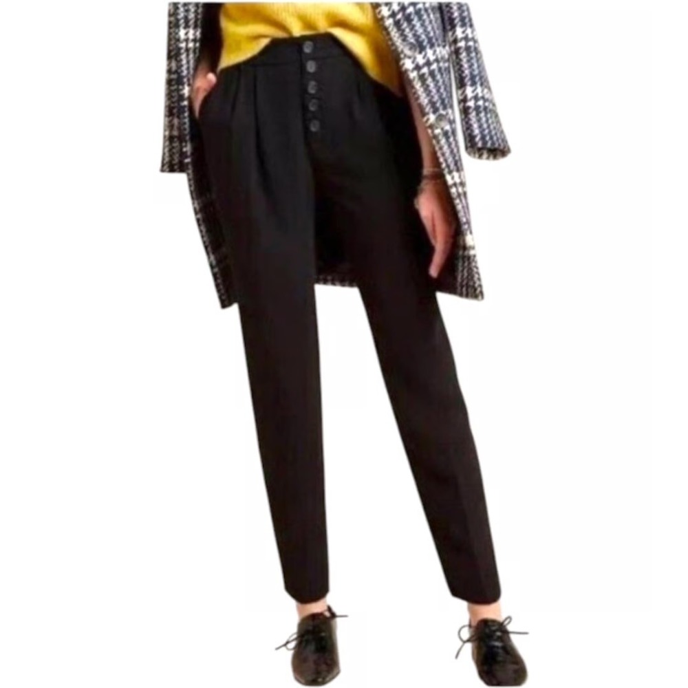 Anthropologie Sasha High Rise‎ Button Fly Crepe Pleated Trousers Size 6 Black